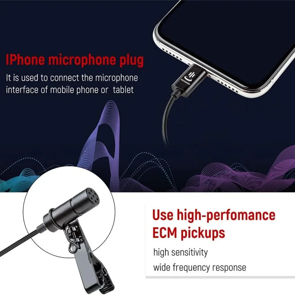 Lavalier Lapel Microphone 6M Condenser Compatible with iPhone and Smartphones
